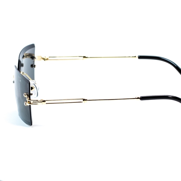 Rimless Gold Black Rectangular Mens Sunglasses - Picture 3 of 4